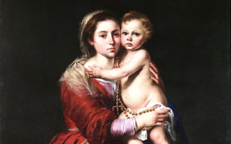 Die Muttergottes mit dem Rosenkranz | Bartolomé Esteban Murillo (1650), Public domain, via Wikimedia Commons