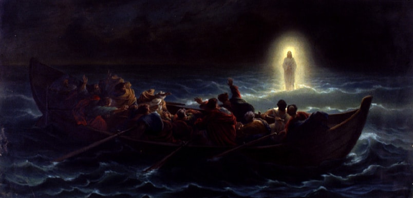 Christus läuft über Wasser von Amédée Variant | Amédée Variant Public domain, via Wikimedia Commons