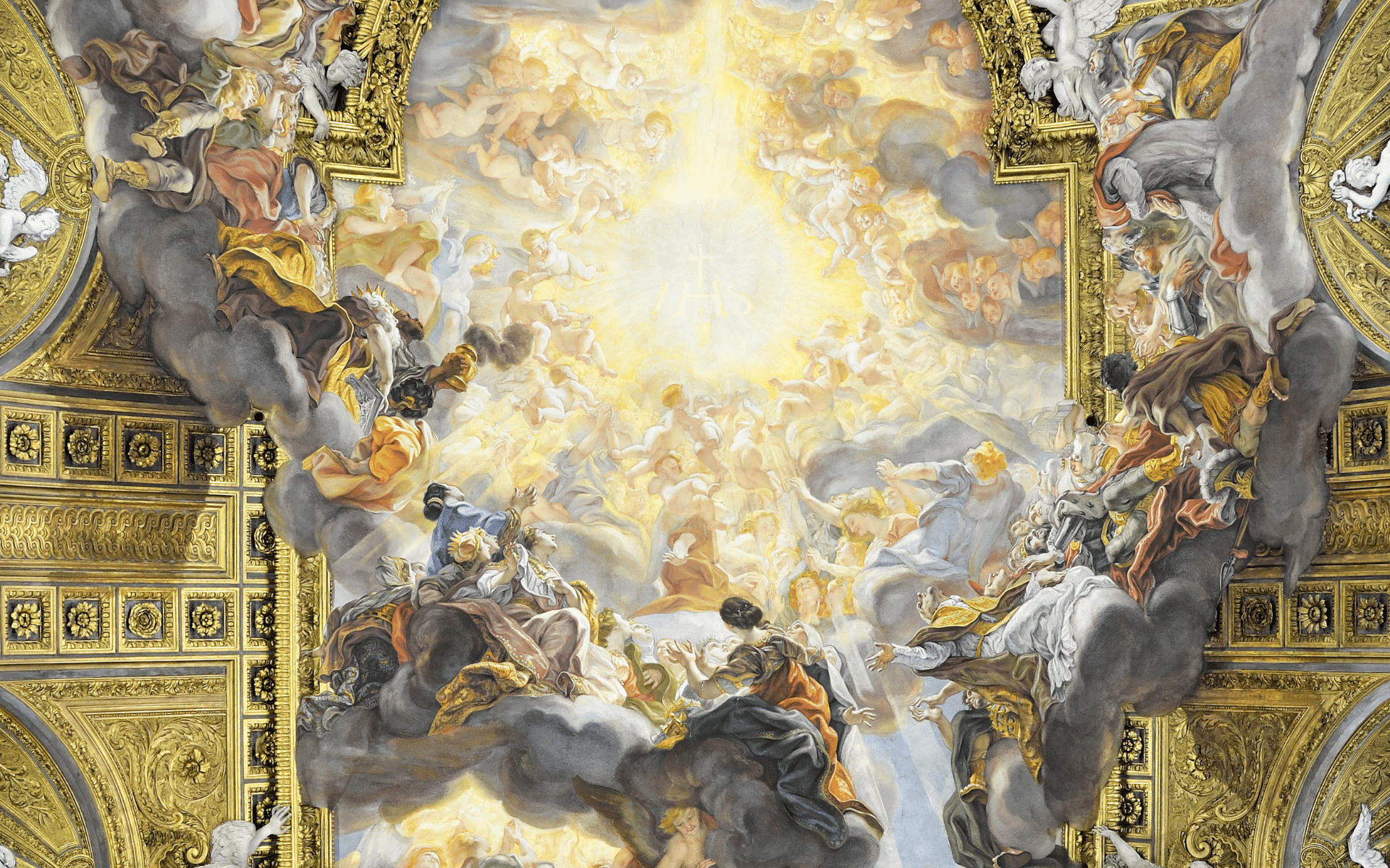 Das Deckenfresko in Il Gesù von G. Battista Gaulli im Langhaus | CC BY-SA 4.0 (https://creativecommons.org/licenses/by-sa/4.0), via Wikimedia Commons